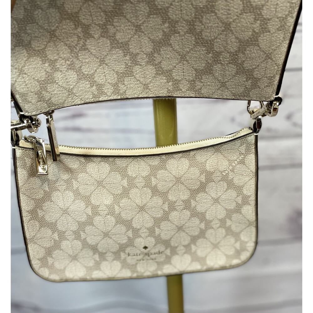 Kate Spade Flower Coated Canvas Crossbody Bag & Card Holder Set Beige Cream - Picture 2 of 15
